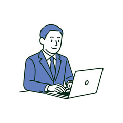  Illustration of man in a suit is working on a laptop