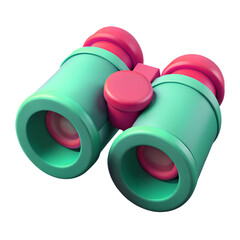 Green and Purple Binoculars 3d icon in cartoon plastic style minimal isolated on transparent white background