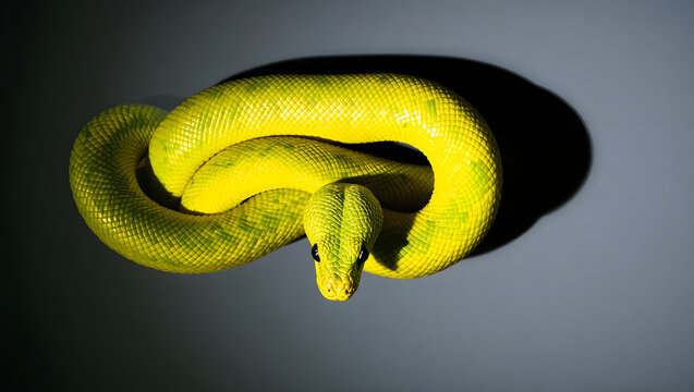 green snake on black background