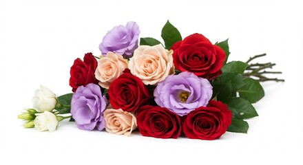 鮮やか色彩華麗なバラ束 優しい光で輝く花びら. AI Generated