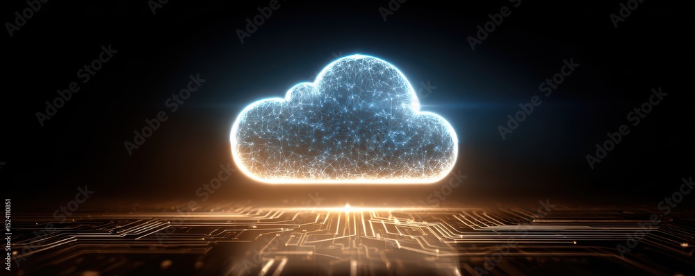 Poster glowing cloud icon with circuit background for digital concepts