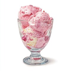 Delicious pink ice cream scoops in dessert glass with floral accents, perfect for summer treats and sweet indulgence