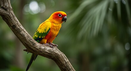 Obraz premium 鮮やかな羽根のオウム 緑葉の中で静かに佇む. AI Generated