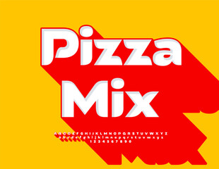 Vector Bright Advertisement Pizza Mix. Stylish Font. with Big Red Shadow. Modern Alphabet Letters and Numbers set