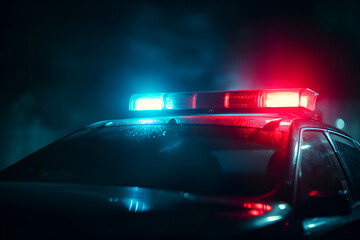 Police car flashing lights during night intervention
