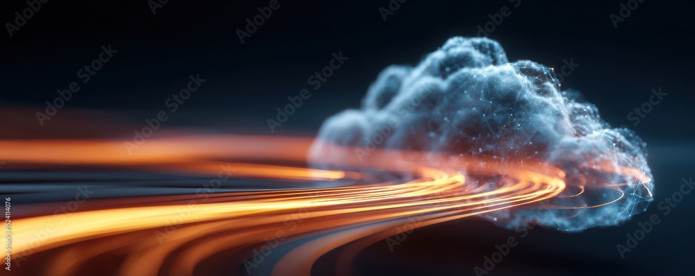 Poster abstract cloud with light trails representing speed and connectivity