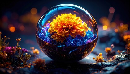 Structure Reference Image of a Floral Orb in a Dreamlike Landscape