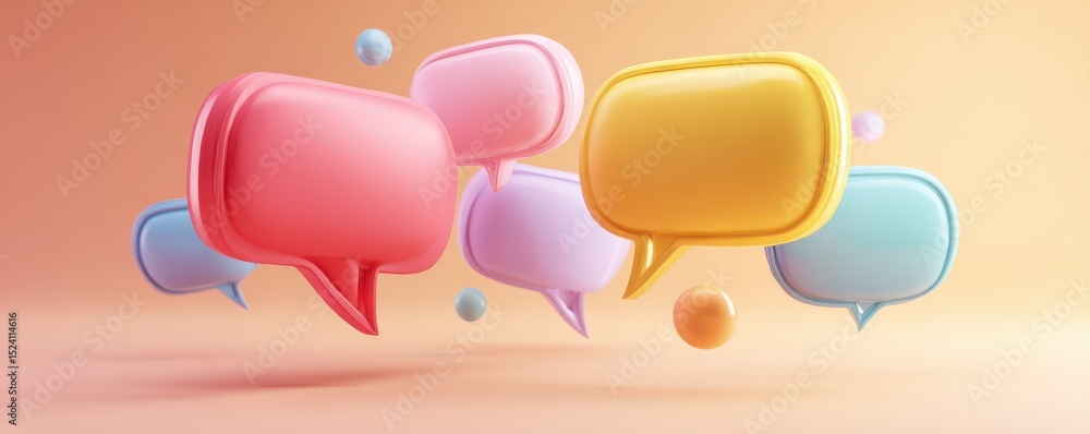 Poster colorful speech bubbles floating in air on a soft gradient background