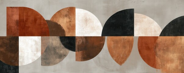 Abstract Geometric Art with Circles and Rectangles in Earth Tones