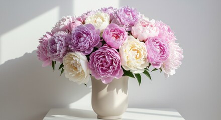 Fototapeta premium 柔らかな日差し浴びて咲く豪華な牡丹の花束. AI Generated