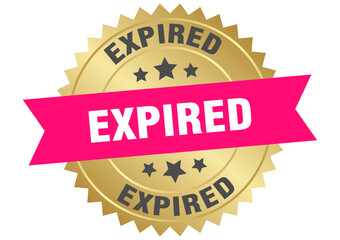 expired. expired round pink and gold label isolated on transparent background