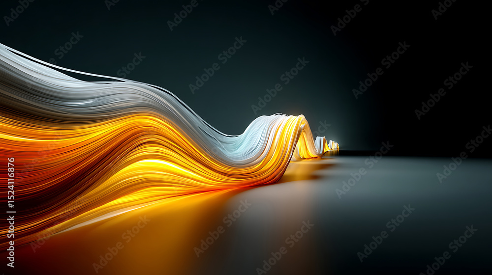 Poster dynamic abstract wave flowing energy with warm light on smooth surface against dark background high 