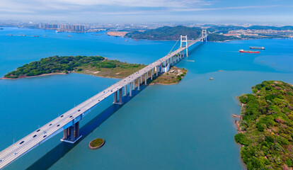 Naklejka premium Aerial view of Humen Bridge in Dongguan City, Guangdong Province, China
