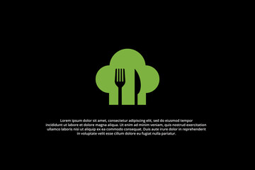 green Chef Hat with Fork and Knife Logo
