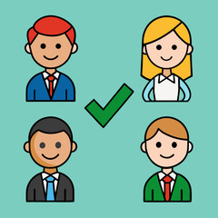 Approved candidates for job interview selection process with a green checkmark business people diversity hiring process human resources and recruitment concept