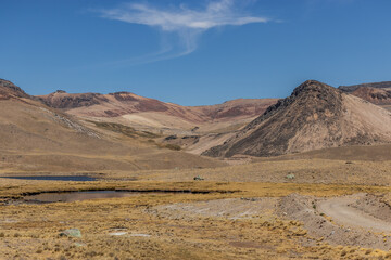 Lakes and wetlands near Mismi volcano, Peru