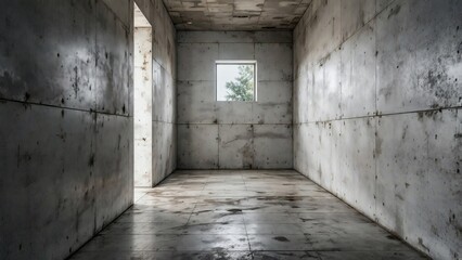 Empty Concrete Room with Small Window A Minimalist Architectural Image