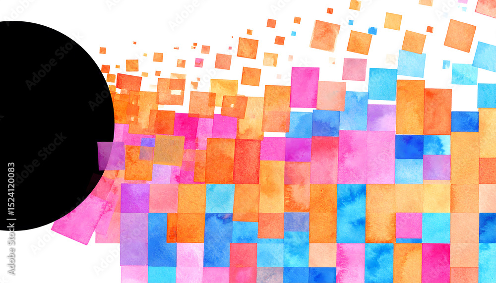 Aufkleber an abstract background features a large black circle on the left, transitioning into a vibrant splas