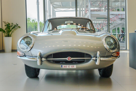 Almaty, Kazakhstan - May 29, 2025: Front of the Jaguar E-type Series 1