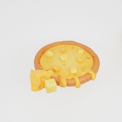 3d icon of cheese pizza. Italian fast food with cheese pieces. European snack. 3d rendering.