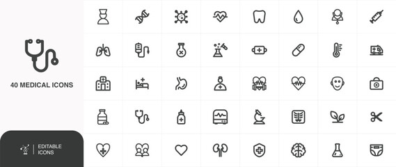 Medical Icon Pack, Healthcare Line Icons, Editable Medical Symbols, Hospital and Clinic Icons, Healthcare Services Icons, Medical Equipment Icons, new medical icon set