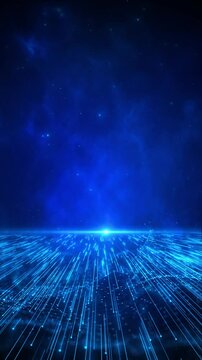 3D 4K Futuristic flight digital line landscape waves, dust particle big data visualization connection technology Sci fi Skyline lights. Wireless connection internet of things wireframe Matrix decoder