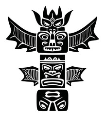 Obraz premium Detailed Black and White Engraving Illustration of Totem Pole Design