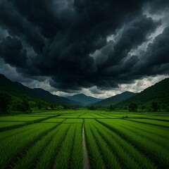 Fototapeta premium Monsoon Clouds Over Rice Fields