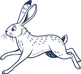 Artistic Vector Illustration of a Running Hare with Detailed Features on White Background