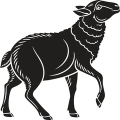 Stylized Vector Silhouette of a Sheep with Intricate Wool and Features on White Background