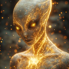 Golden-Eyed Alien Glowing with Cosmic Energy High Resolution Picture