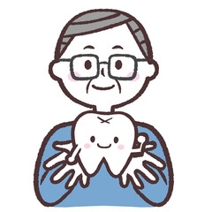 	歯を見せるシニアメガネ男性のイラスト