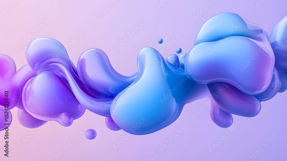 Aufkleber blue and purple gradient color floating liquid blob. 3d rendering picture.