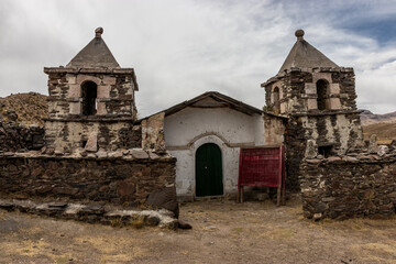 Fototapeta premium Church of Ran Ran village near Mismi volcano, Peru