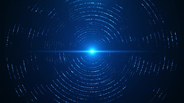 Blue digital binary data backdrop Abstract blue technology background. Circle circuit wires. AI concept. Big data flow elements. Tech bg. AI chip or semiconductor backdrop. Futuristic motherboard.