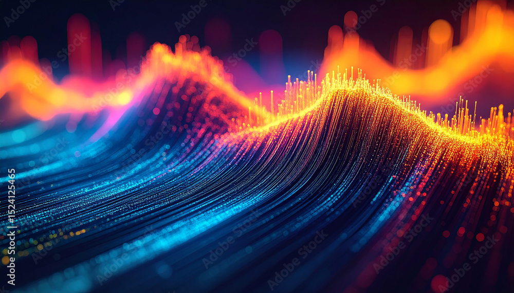 Poster abstract data wave: a vibrant, abstract illustration of data streams represented as flowing waves of