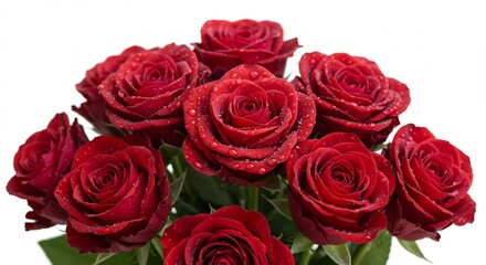 Obraz premium 深紅のバラ束 瑞々しく輝く水滴 愛らしい美しさ (Shinku no bara tabane Mizuzizushiku kagayaku suidoku Irashii utsukushisa) Translation: Deep red rose bouquet, sparkling dewdrops, lovely beauty.. AI Generated