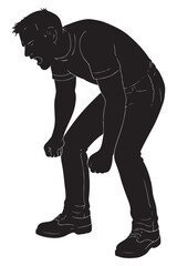 Fototapeta premium Silhouette of a man breathing heavily with fists on knees in angry exhaustion