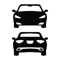 Front View Car Silhouette Vector, Black Sports Vehicle Icon.