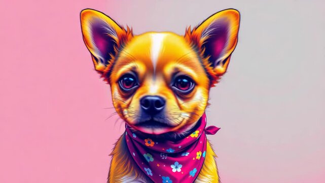 Adorable chihuahua dog dressed up with a colorful banda and displaying a playful attitude