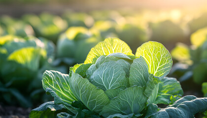 Fototapeta premium Close-up of ripe cabbage in the field