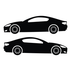 Side View Car Silhouette Vector, Sporty Vehicle Icon Set.