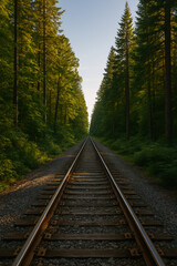 Fototapeta premium Railway in the forest. AI