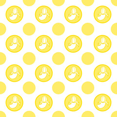 seamless yellow circle banana pattern on a white background.