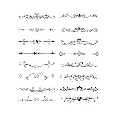 Fototapeta premium Text dividers doodle set. Wedding decorative elements. Divider ornament borders vintage line separators. Line dividers. Decorative swirl text separators, vintage divider. Golden vintage floral elemen