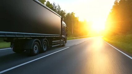 Beautifully polished truck driving through a forested countryside road, blank side panel visible, ideal for your personalized branding