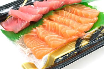 Sashimi box set made from salmon and tuna