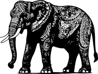 Intricate Mandala Elephant &ndash; Black and White Ornamental Vector Art