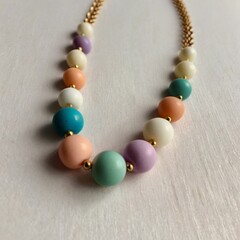 Pastel Beaded Necklace with Gold Chain