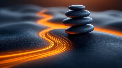 Stacked Stones on Rippling Water Surface Under Warm Sunset Glow